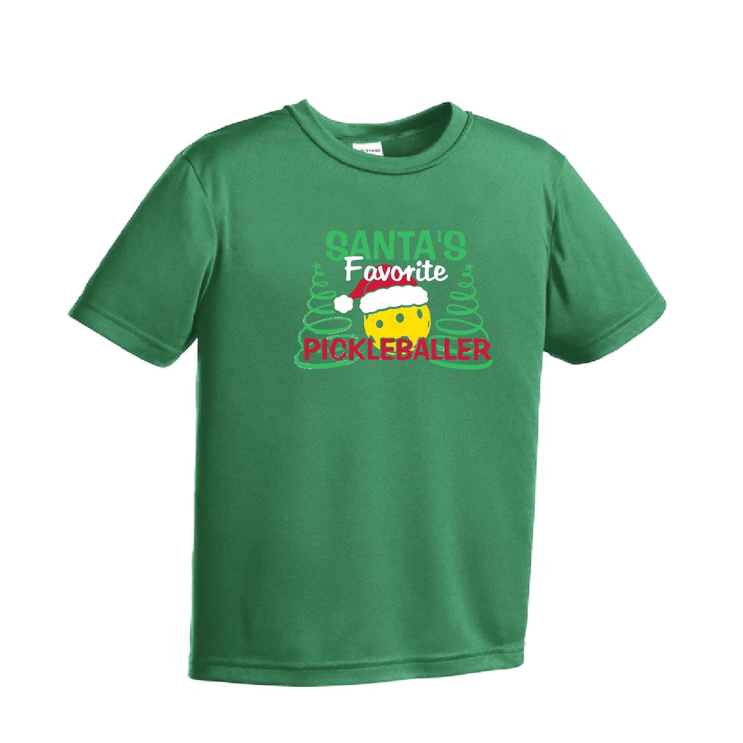 Santa's Favorite Pickleballer | Youth Short Sleeve Pickleball Performance T-Shirts | 100% Polyester