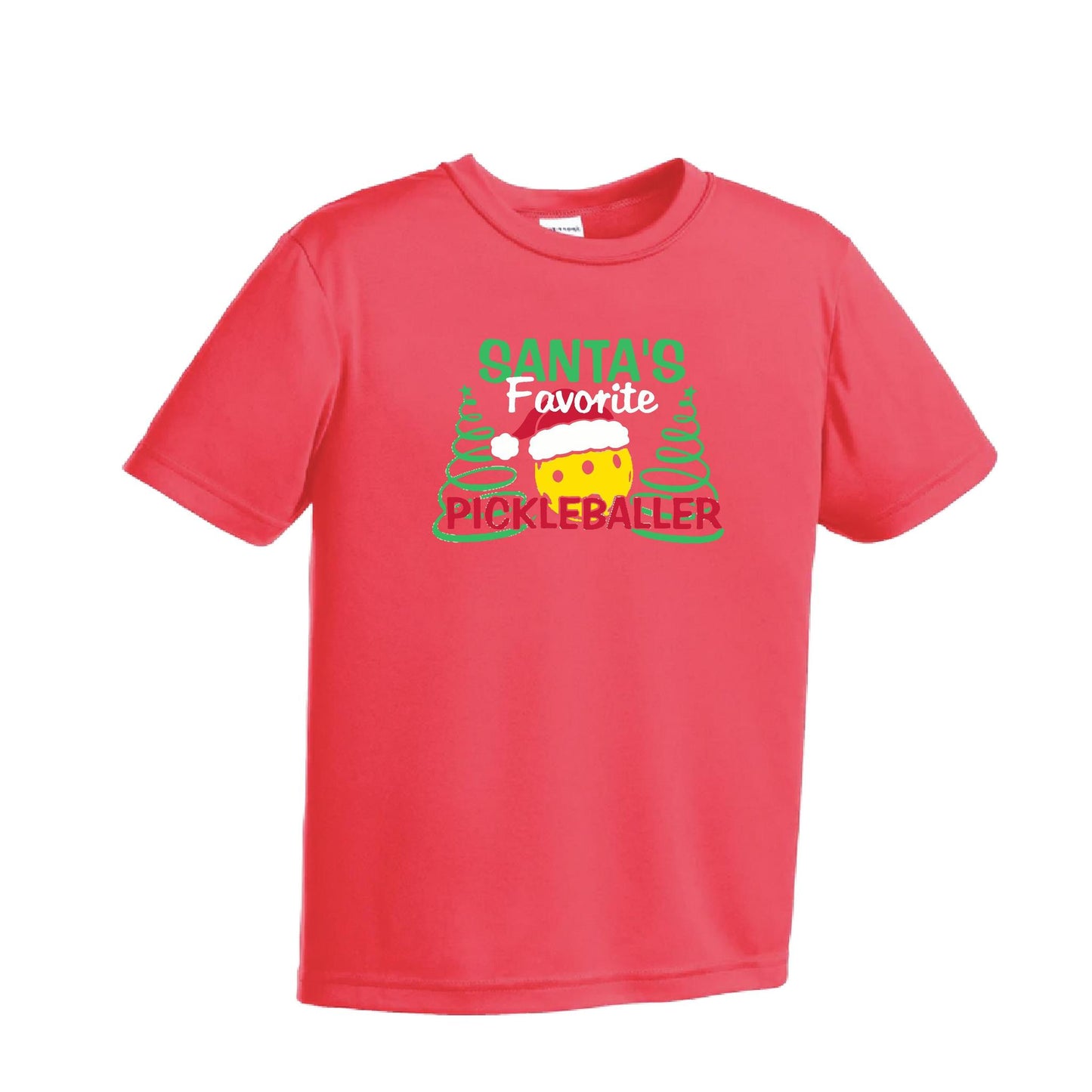 Santa's Favorite Pickleballer | Youth Short Sleeve Pickleball Performance T-Shirts | 100% Polyester