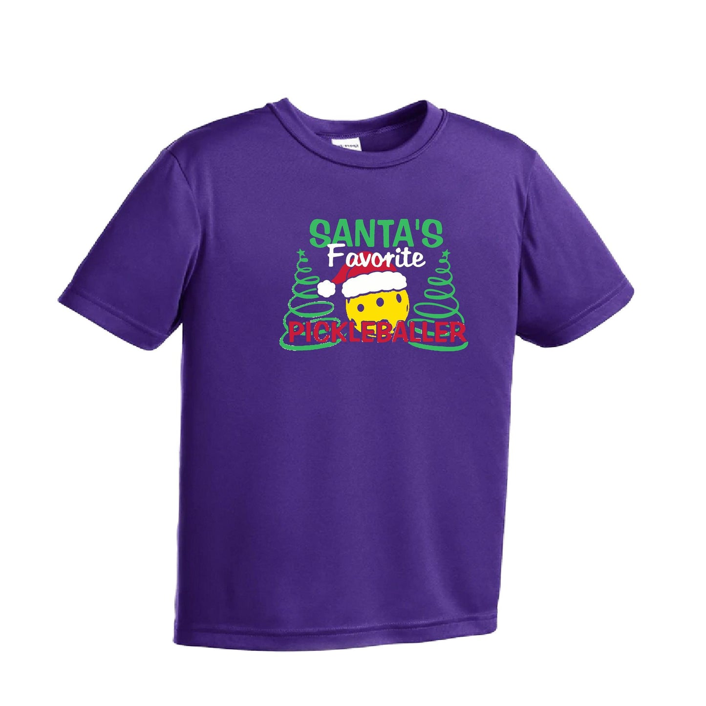 Santa's Favorite Pickleballer | Youth Short Sleeve Pickleball Performance T-Shirts | 100% Polyester