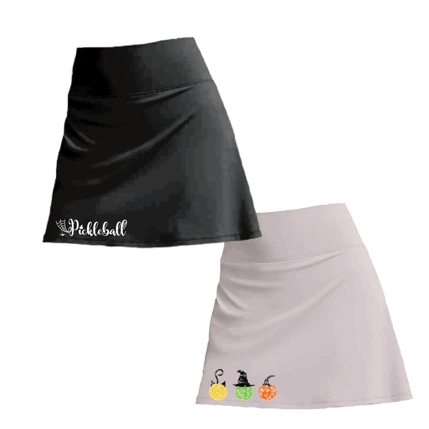 Customizable Two Skorts Set (Black & Grey) Halloween Designs | Pickleball Women’s Skorts | High-Performance Skorts with Shorts and Pockets