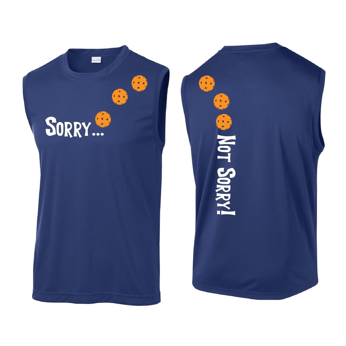 Sorry Not Sorry (Pickleballs Cyan Green Orange) | Men's Sleeveless Athletic Performance T-Shirt | 100% Polyester