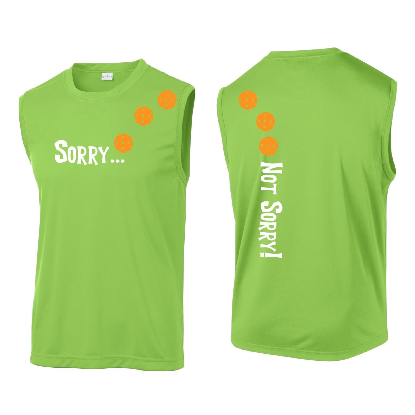 Sorry Not Sorry (Pickleballs Cyan Green Orange) | Men's Sleeveless Athletic Performance T-Shirt | 100% Polyester