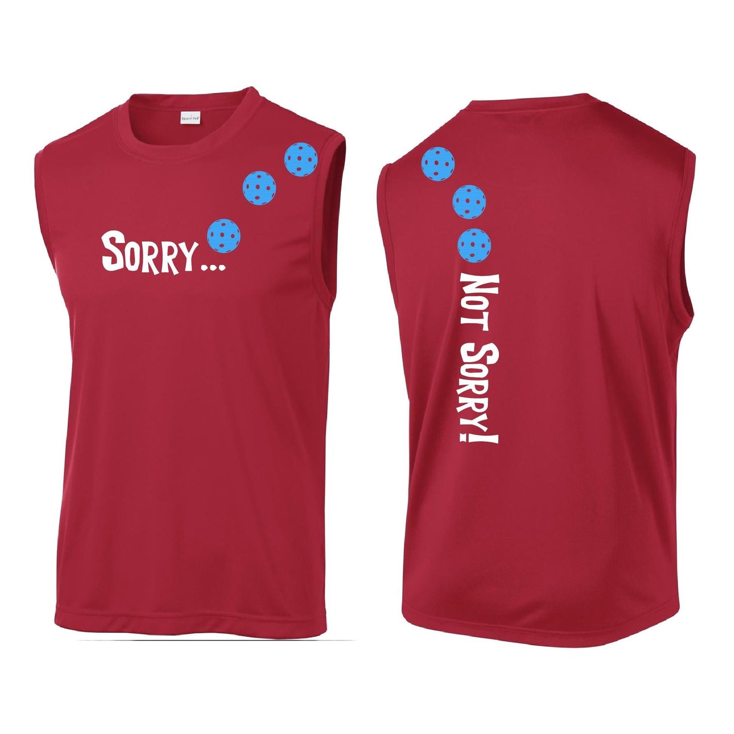 Sorry Not Sorry (Pickleballs Cyan Green Orange) | Men's Sleeveless Athletic Performance T-Shirt | 100% Polyester