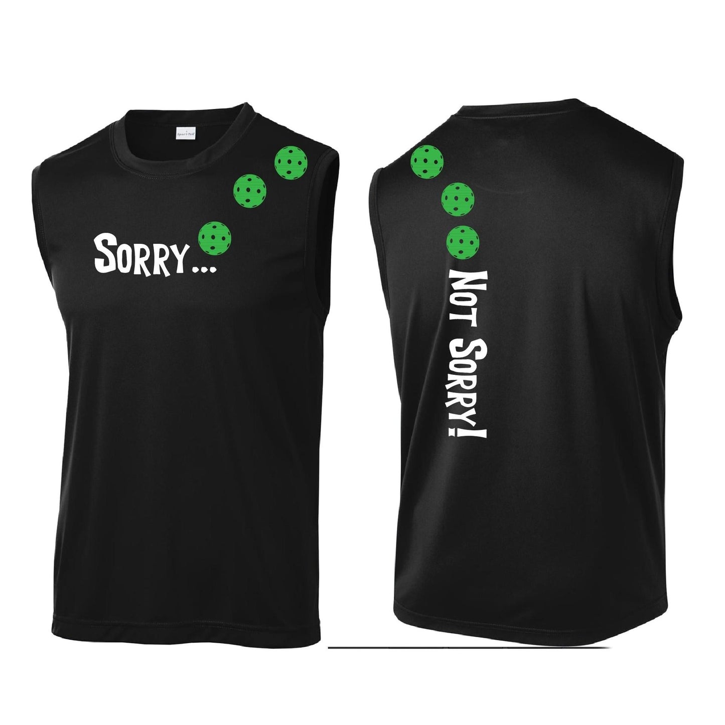 Sorry Not Sorry (Pickleballs Cyan Green Orange) | Men's Sleeveless Athletic Performance T-Shirt | 100% Polyester