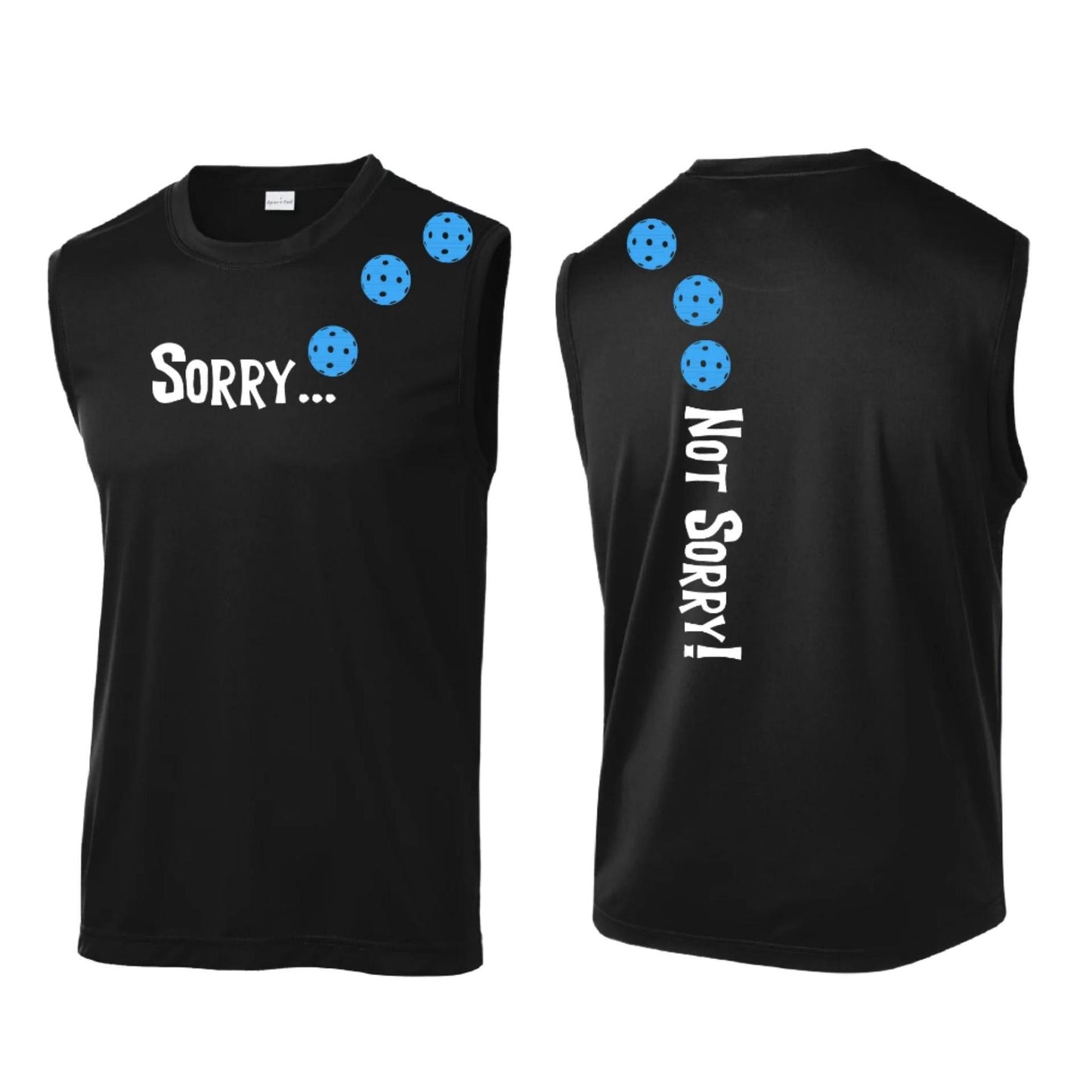 Sorry Not Sorry (Pickleballs Cyan Green Orange) | Men's Sleeveless Athletic Performance T-Shirt | 100% Polyester