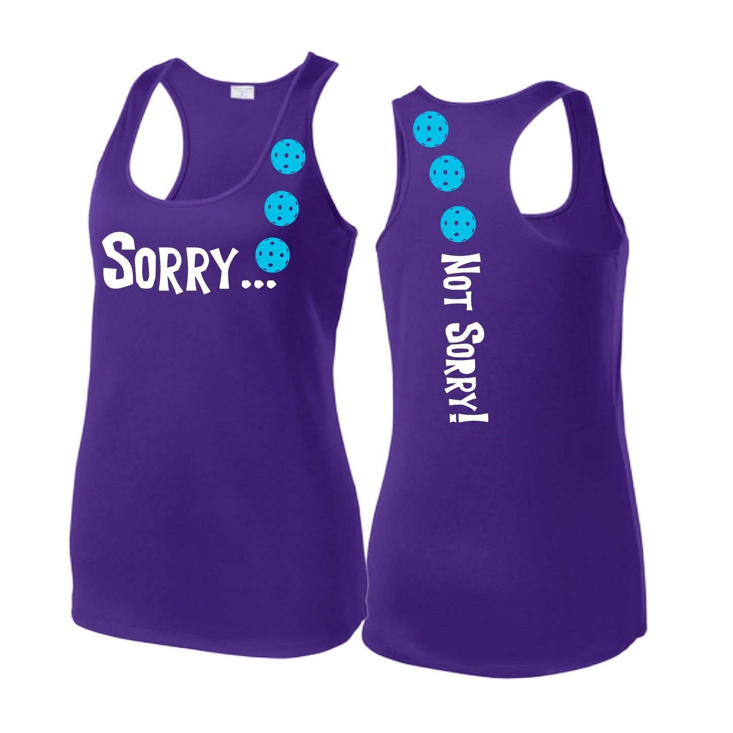 Sorry Not Sorry (Pickleballs Cyan Green Orange) | Women's Racerback Pickleball Tank | 100% Polyester
