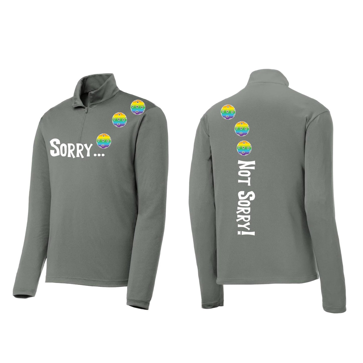 Sorry Not Sorry (Pickleballs Pink Purple Rainbow) | Men's 1/4 Zip Long Sleeve Pullover Athletic Performance Shirt | 100% Polyester