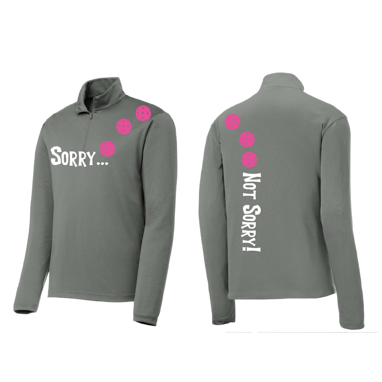 Sorry Not Sorry (Pickleballs Pink Purple Rainbow) | Men's 1/4 Zip Long Sleeve Pullover Athletic Performance Shirt | 100% Polyester