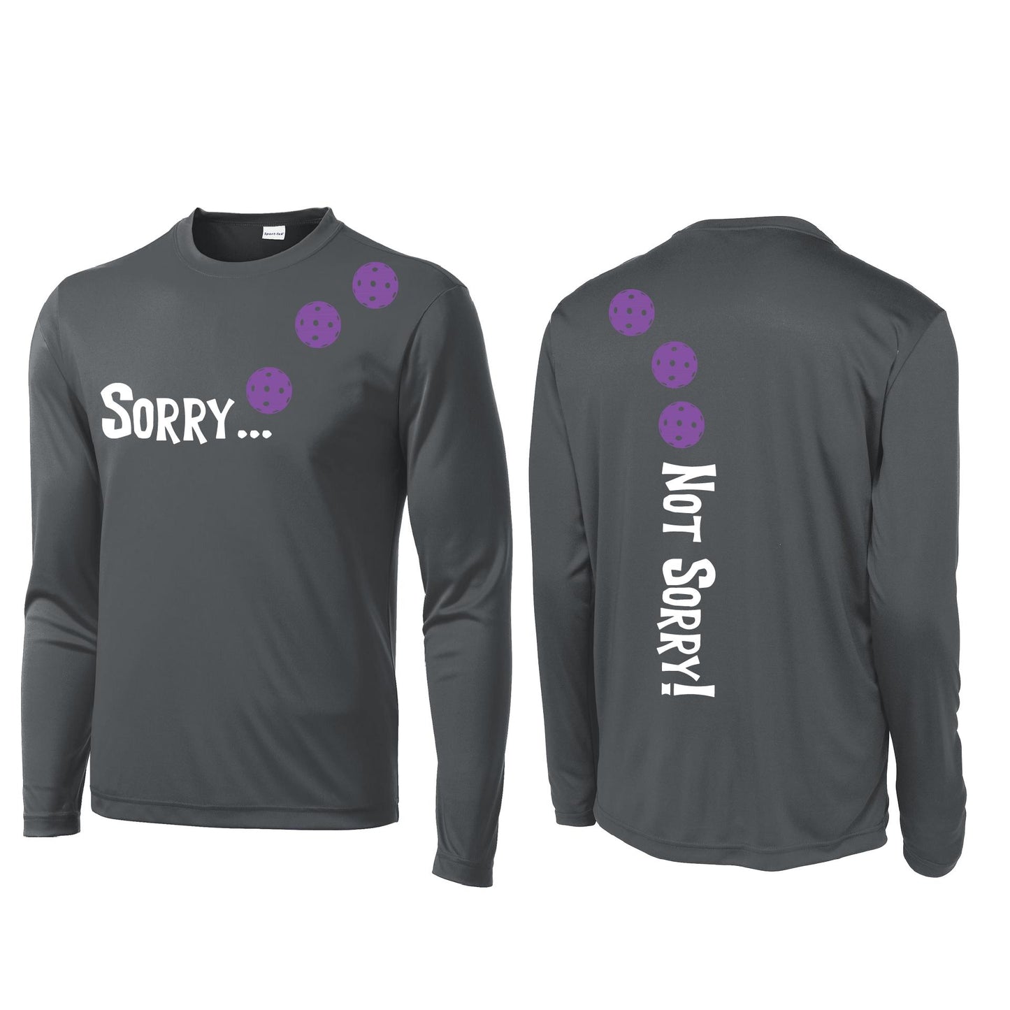 Sorry Not Sorry (Pickleballs Pink Purple Rainbow) | Men's Long Sleeve Athletic Shirt | 100% Polyester