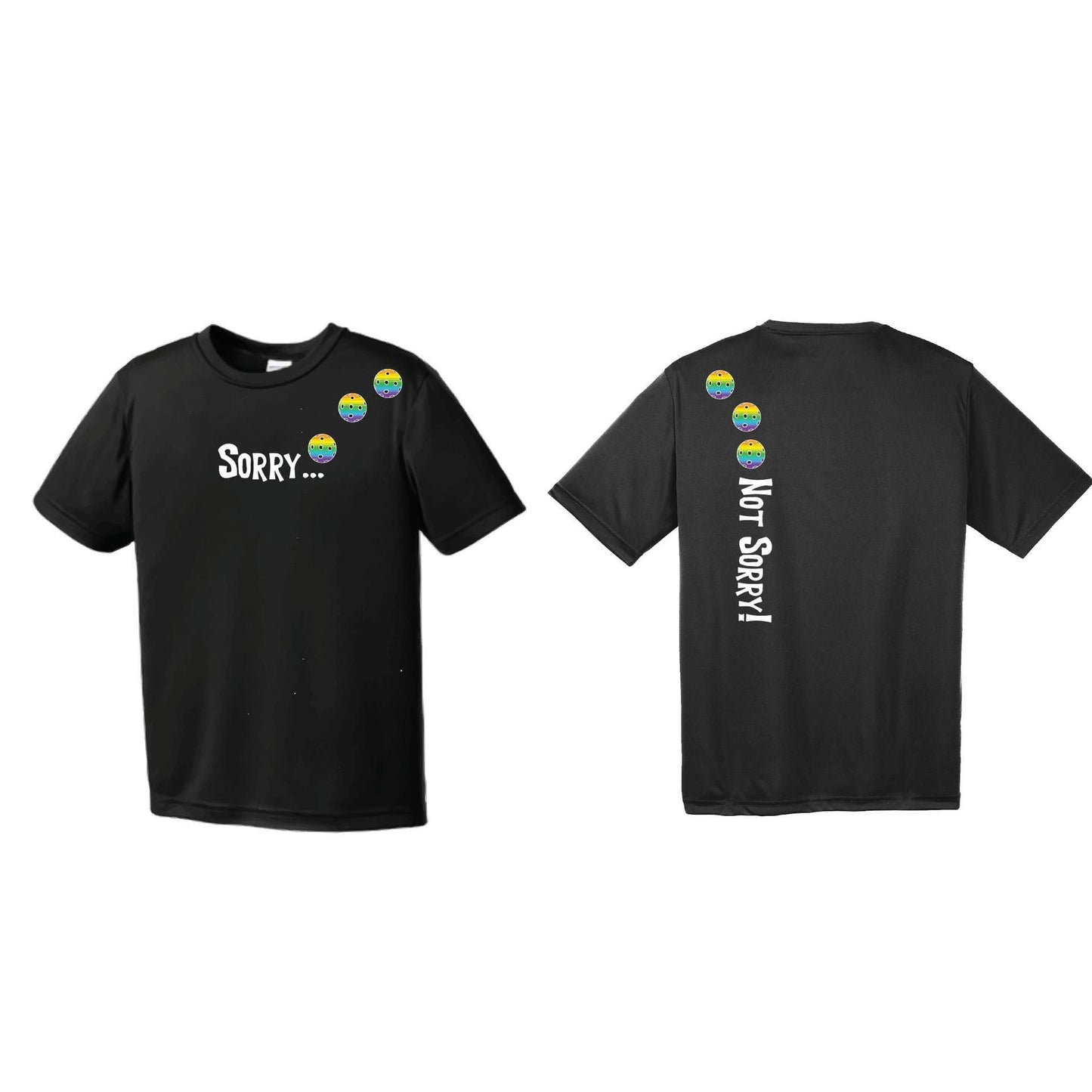 Sorry Not Sorry (Pickleballs Pink Purple Rainbow) | Men's Short Sleeve Athletic Performance T-Shirt | 100% Polyester