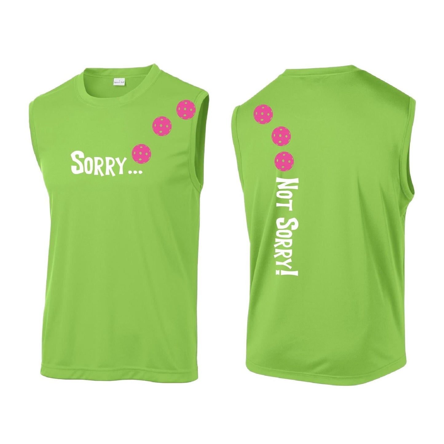 Sorry Not Sorry (Pickleballs Pink Purple Rainbow) | Men's Sleeveless Athletic Performance T-Shirt | 100% Polyester