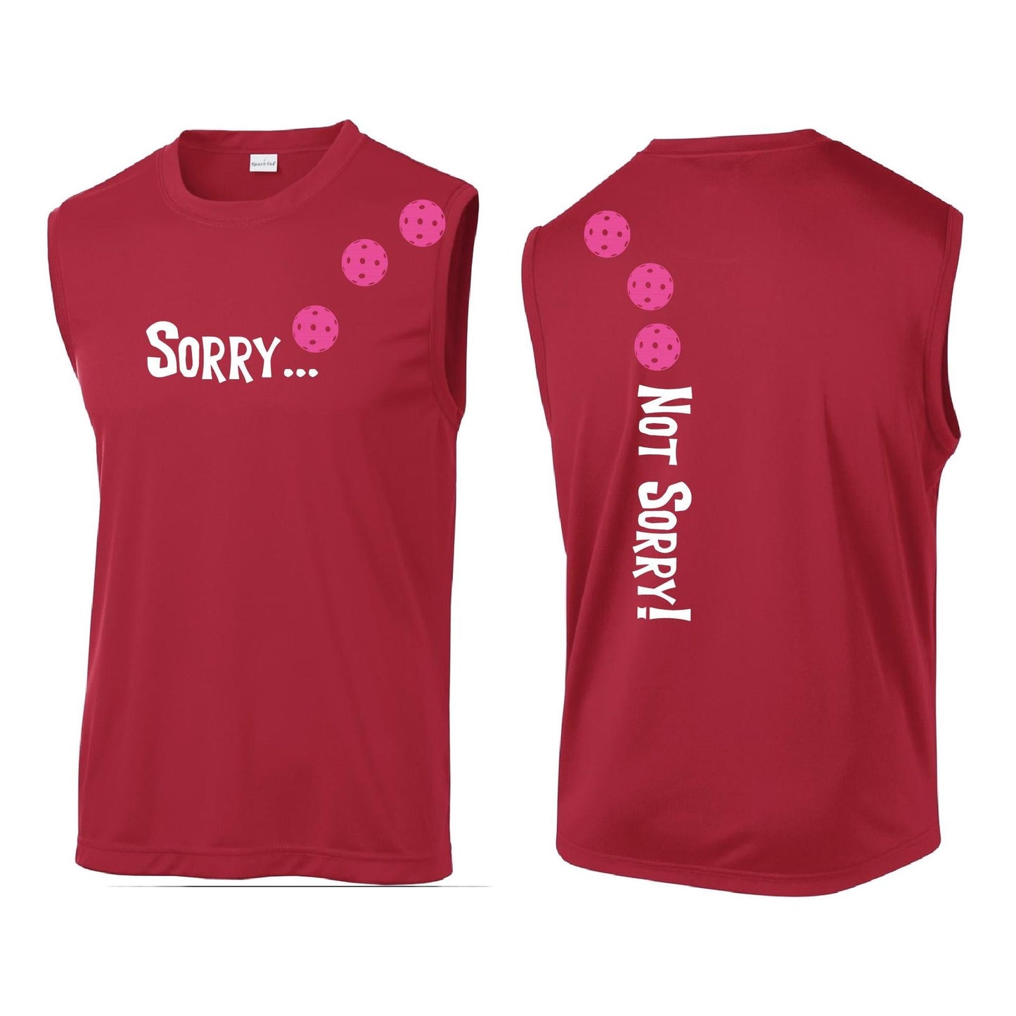 Sorry Not Sorry (Pickleballs Pink Purple Rainbow) | Men's Sleeveless Athletic Performance T-Shirt | 100% Polyester