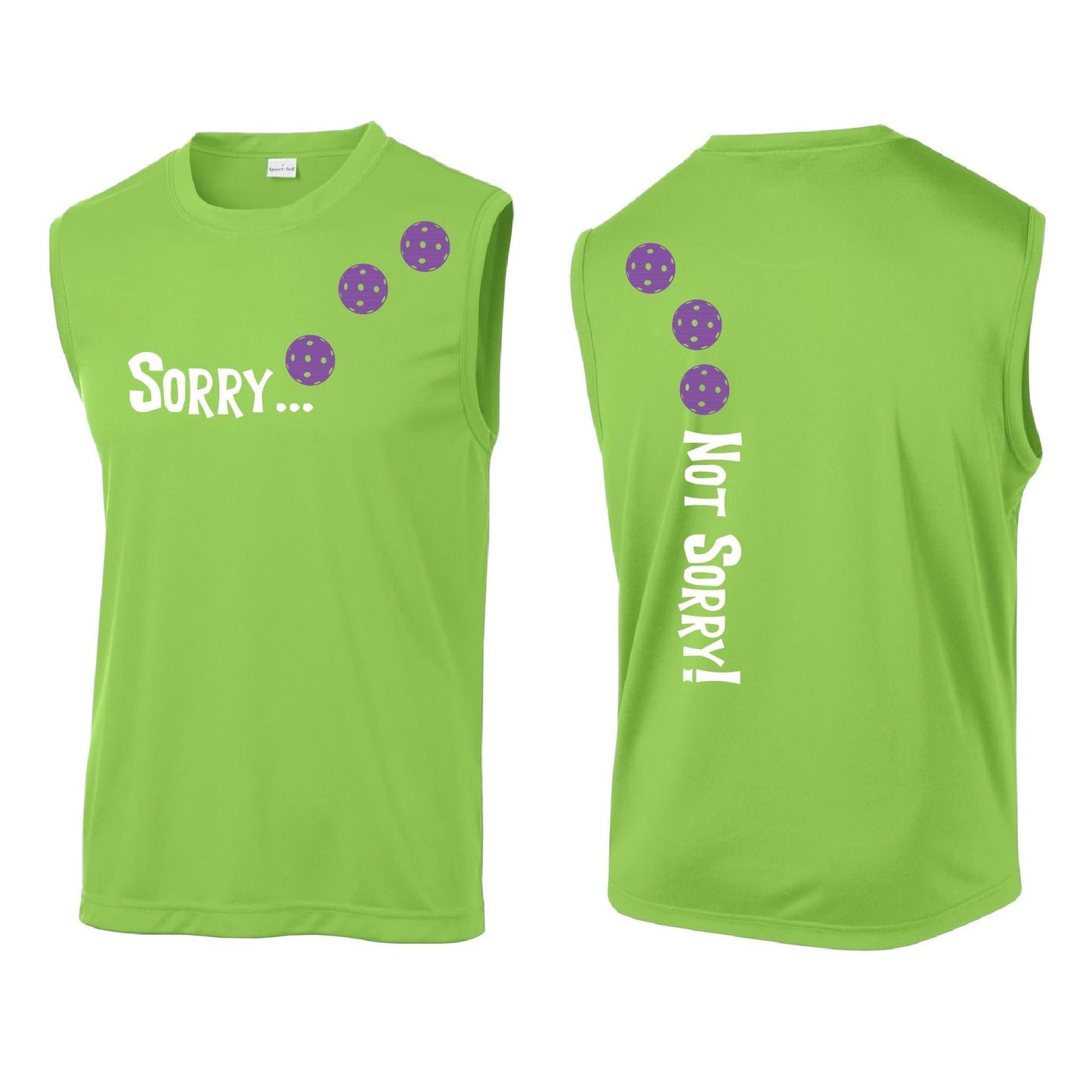 Sorry Not Sorry (Pickleballs Pink Purple Rainbow) | Men's Sleeveless Athletic Performance T-Shirt | 100% Polyester