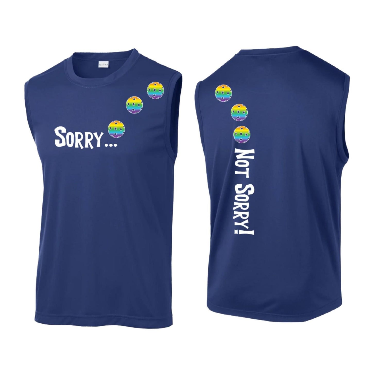 Sorry Not Sorry (Pickleballs Pink Purple Rainbow) | Men's Sleeveless Athletic Performance T-Shirt | 100% Polyester