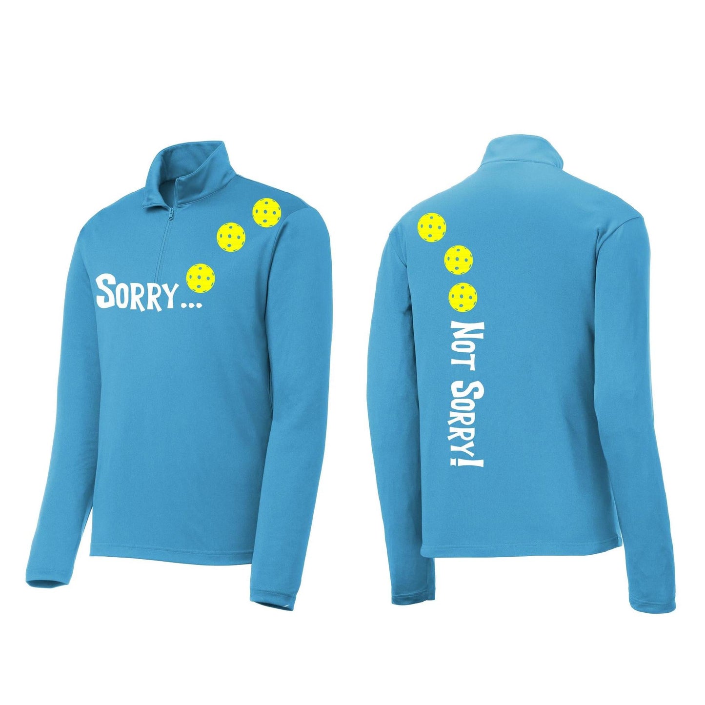 Sorry Not Sorry (Pickleballs Red White Yellow) | Men's 1/4 Zip Long Sleeve Pullover Athletic Performance Shirt | 100% Polyester