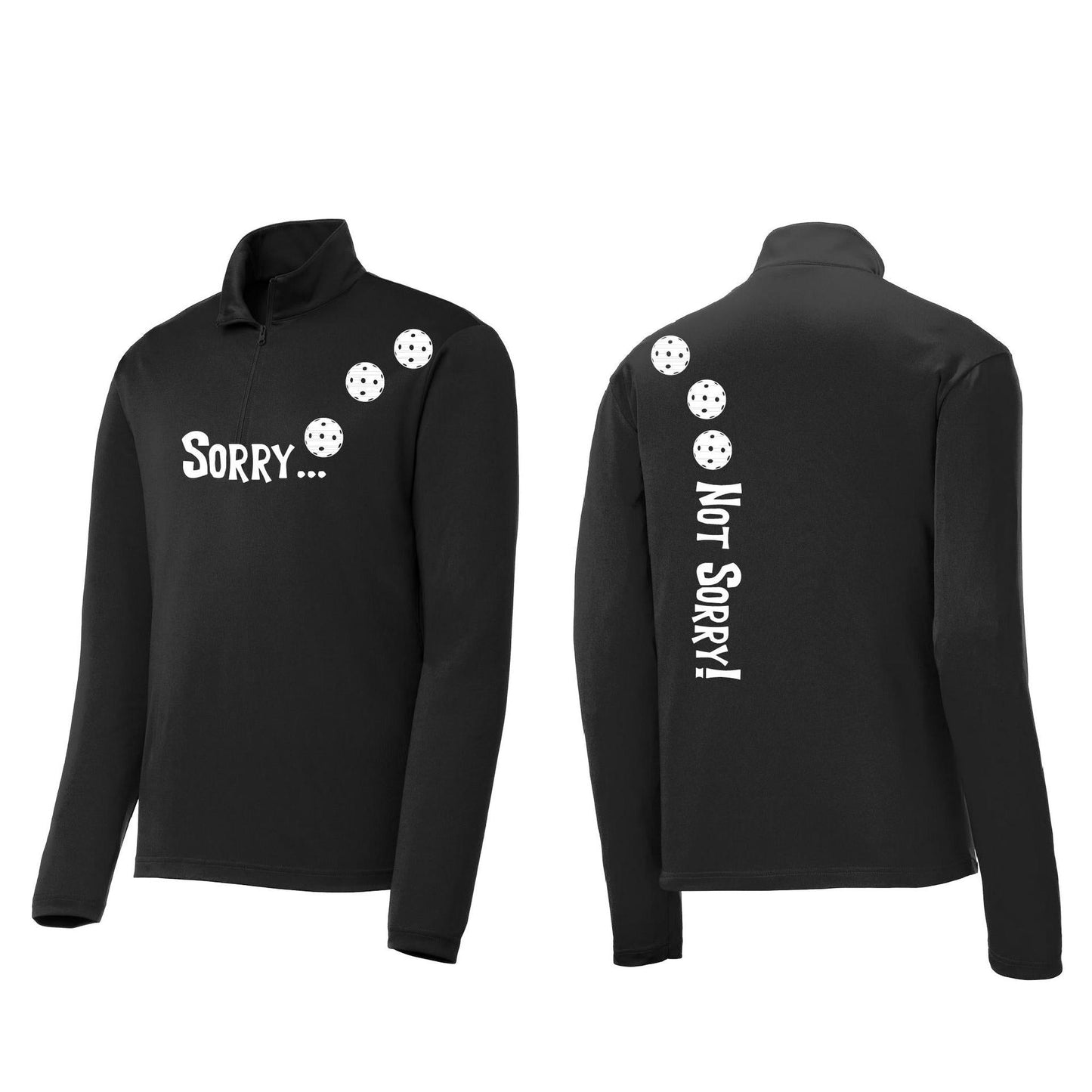 Sorry Not Sorry (Pickleballs Red White Yellow) | Men's 1/4 Zip Long Sleeve Pullover Athletic Performance Shirt | 100% Polyester