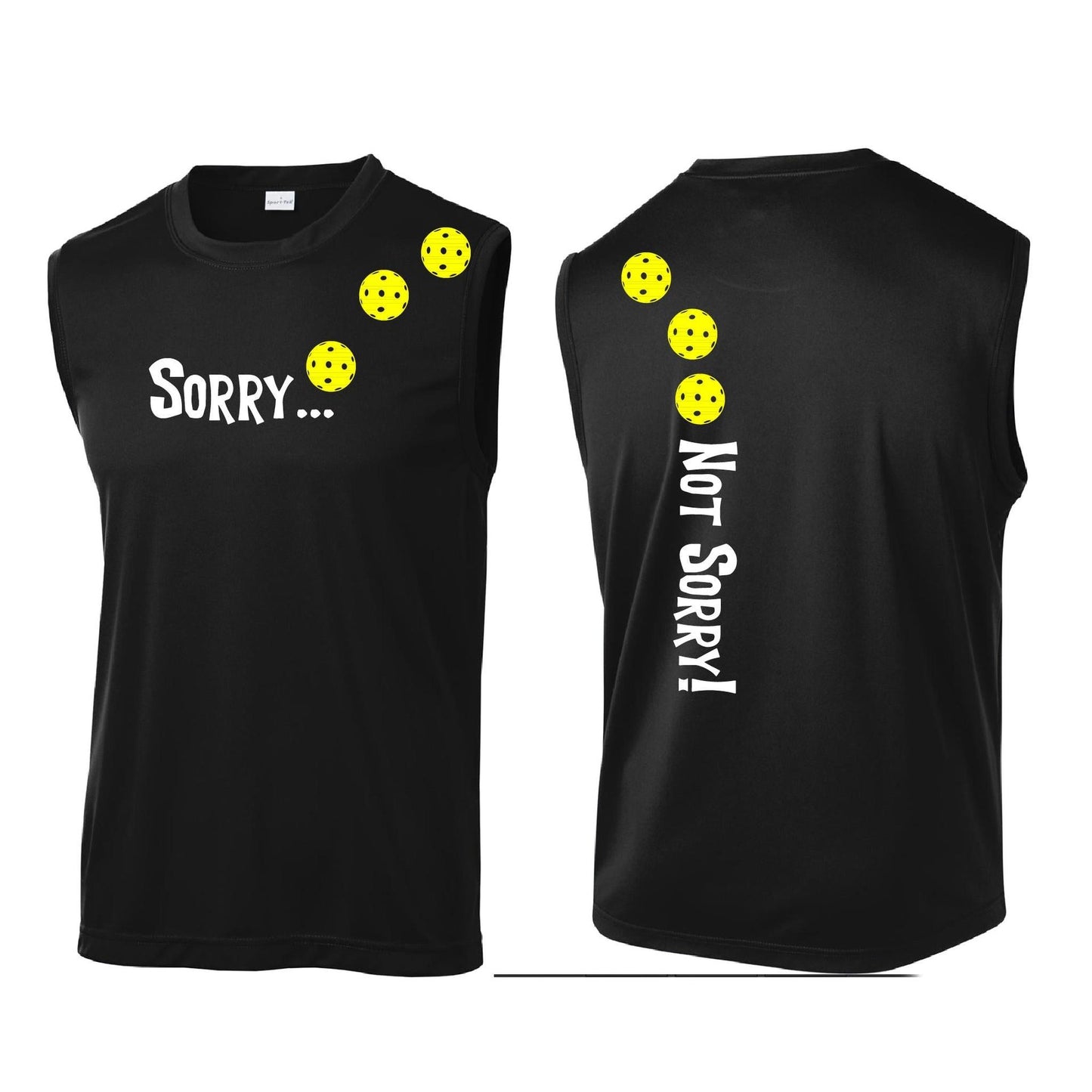 Sorry Not Sorry (Pickleballs Red White Yellow) | Men's Sleeveless Athletic Performance T-Shirt | 100% Polyester