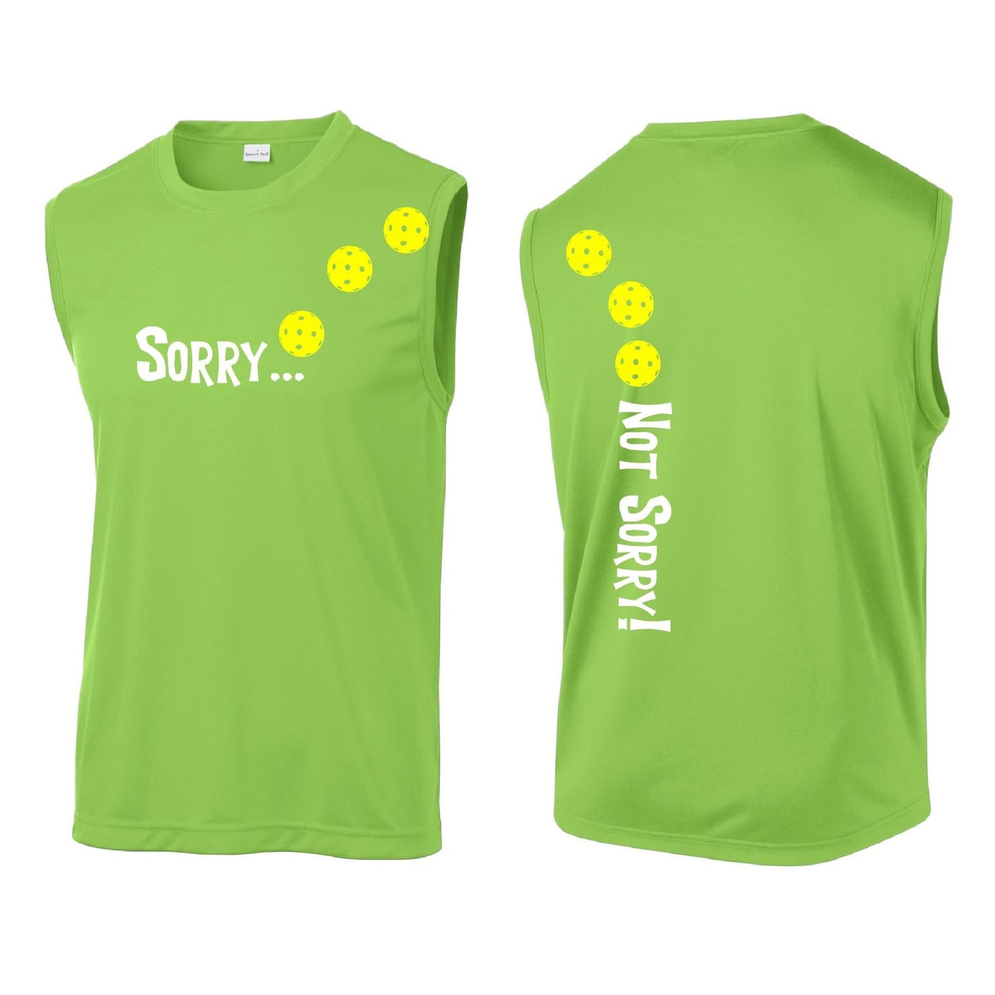 Sorry Not Sorry (Pickleballs Red White Yellow) | Men's Sleeveless Athletic Performance T-Shirt | 100% Polyester