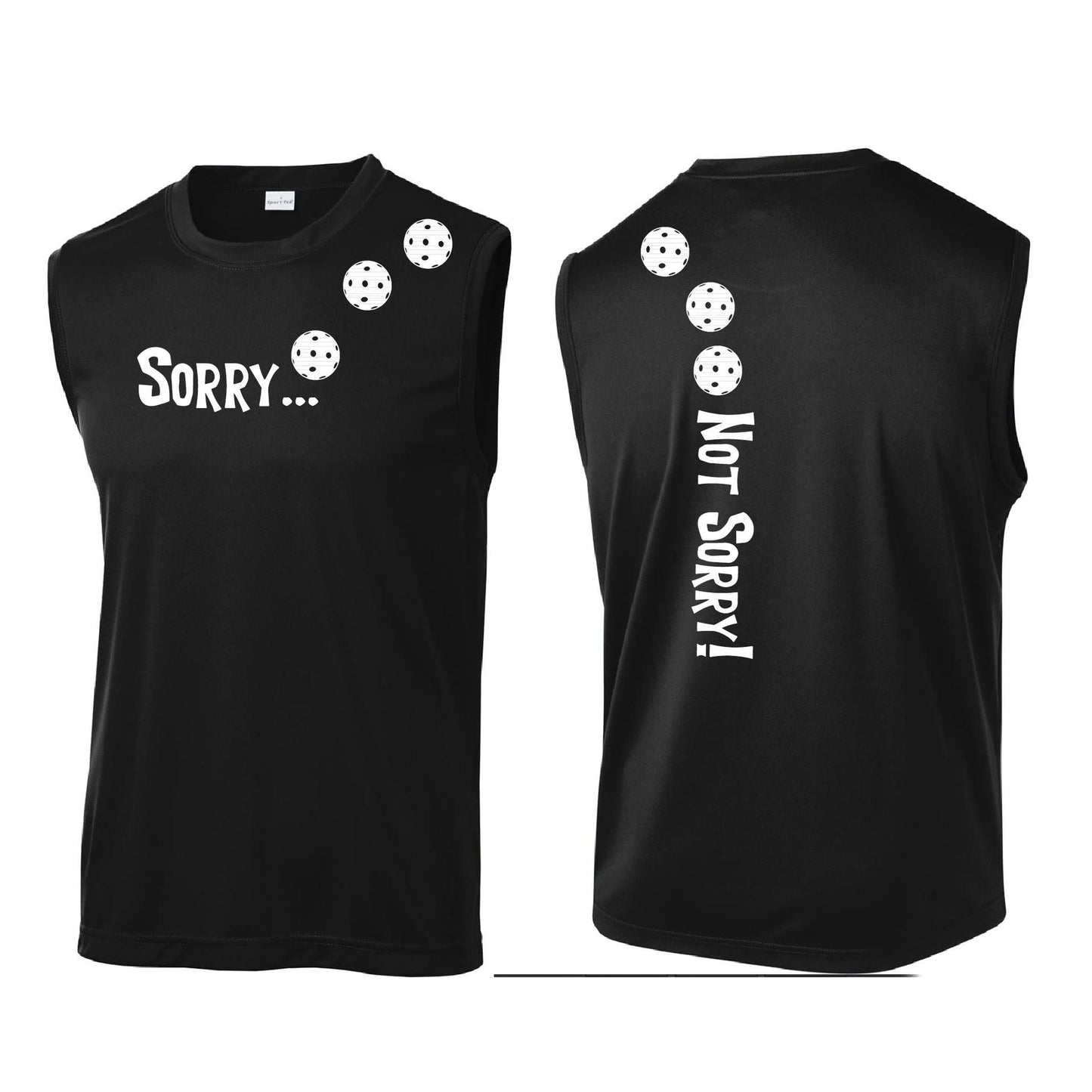 Sorry Not Sorry (Pickleballs Red White Yellow) | Men's Sleeveless Athletic Performance T-Shirt | 100% Polyester