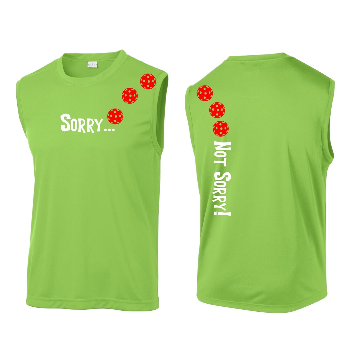 Sorry Not Sorry (Pickleballs Red White Yellow) | Men's Sleeveless Athletic Performance T-Shirt | 100% Polyester