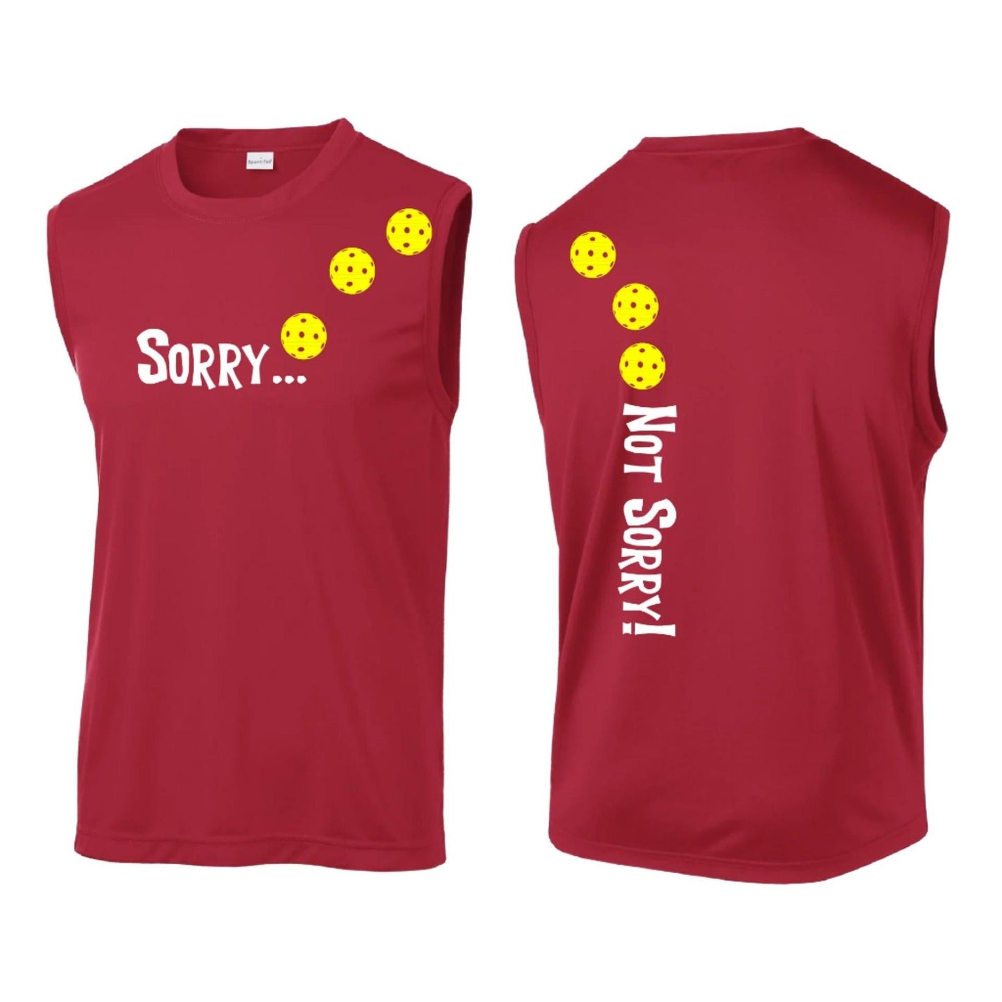 Sorry Not Sorry (Pickleballs Red White Yellow) | Men's Sleeveless Athletic Performance T-Shirt | 100% Polyester