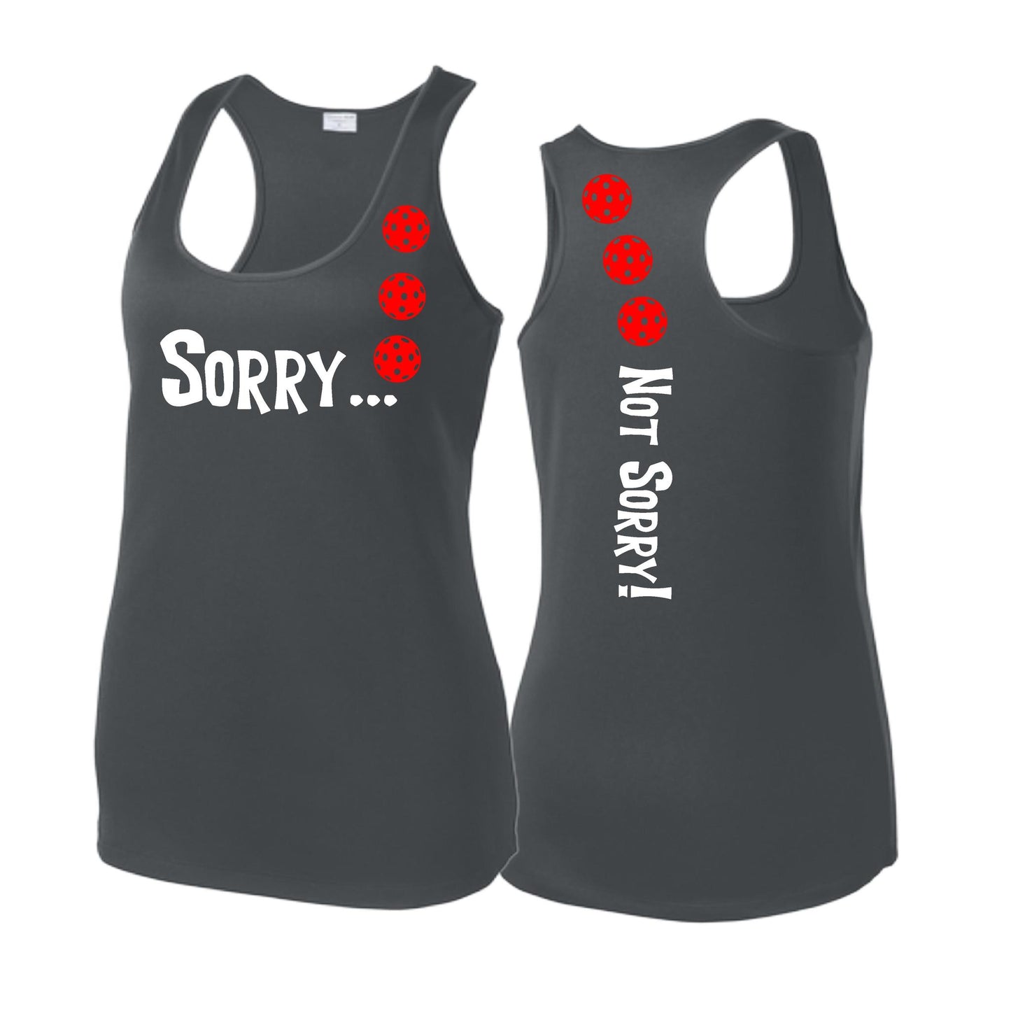 Sorry Not Sorry (Pickleballs Red White Yellow) | Women's Racerback Pickleball Tank | 100% Polyester