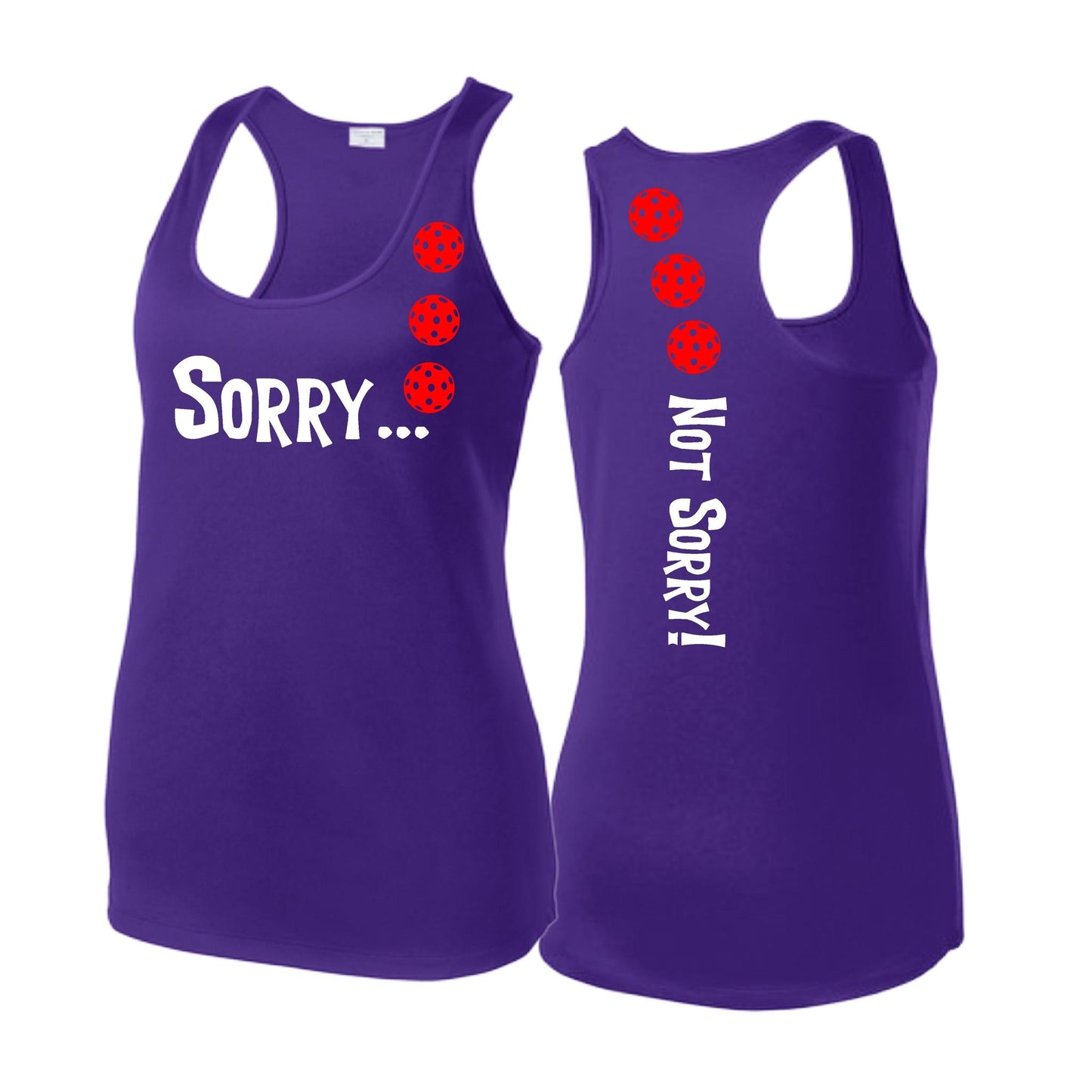 Sorry Not Sorry (Pickleballs Red White Yellow) | Women's Racerback Pickleball Tank | 100% Polyester