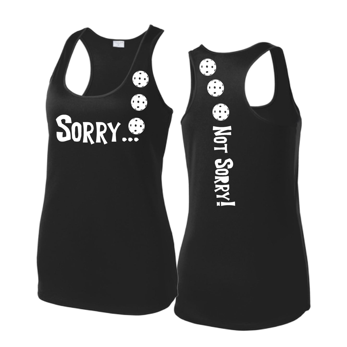 Sorry Not Sorry (Pickleballs Red White Yellow) | Women's Racerback Pickleball Tank | 100% Polyester