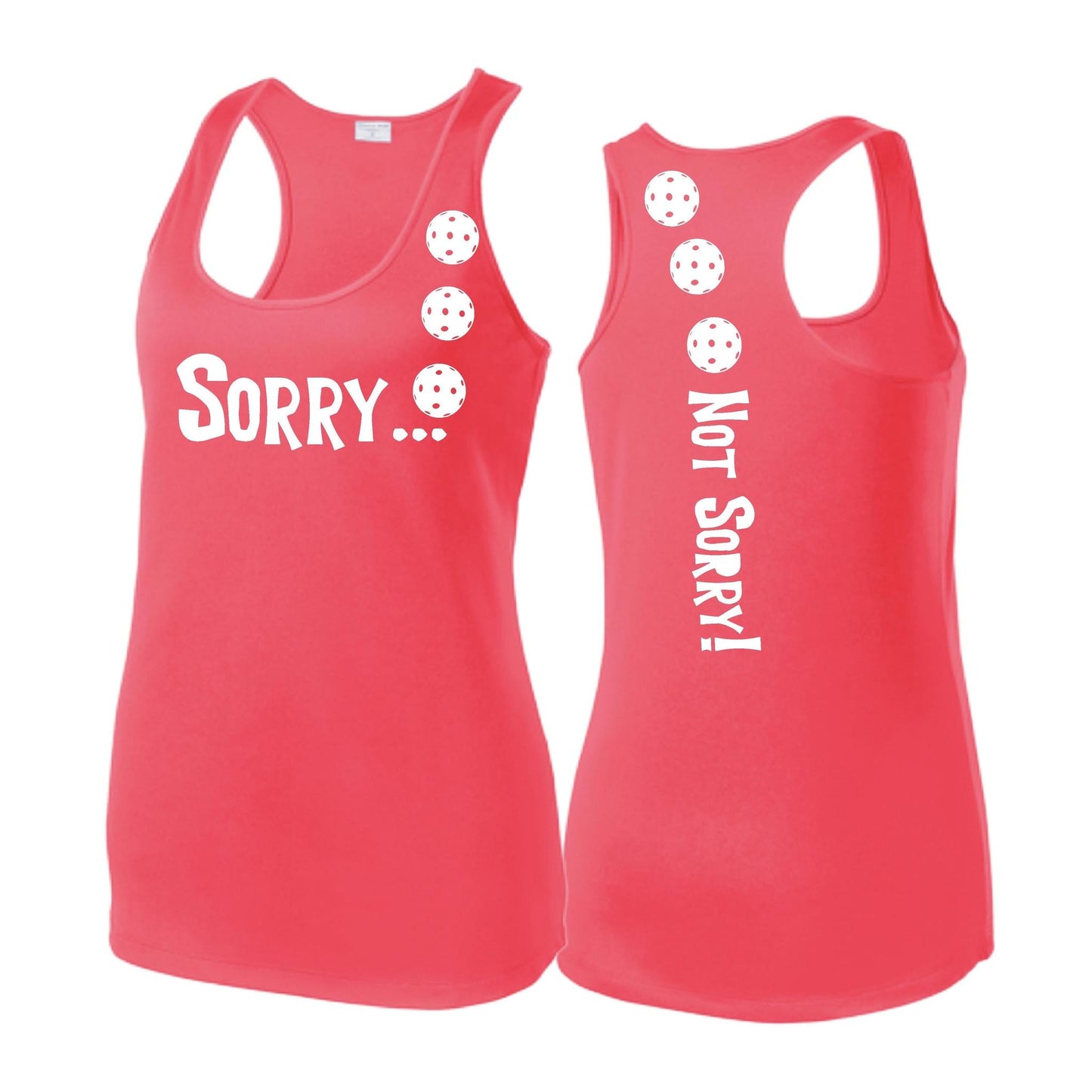 Sorry Not Sorry (Pickleballs Red White Yellow) | Women's Racerback Pickleball Tank | 100% Polyester