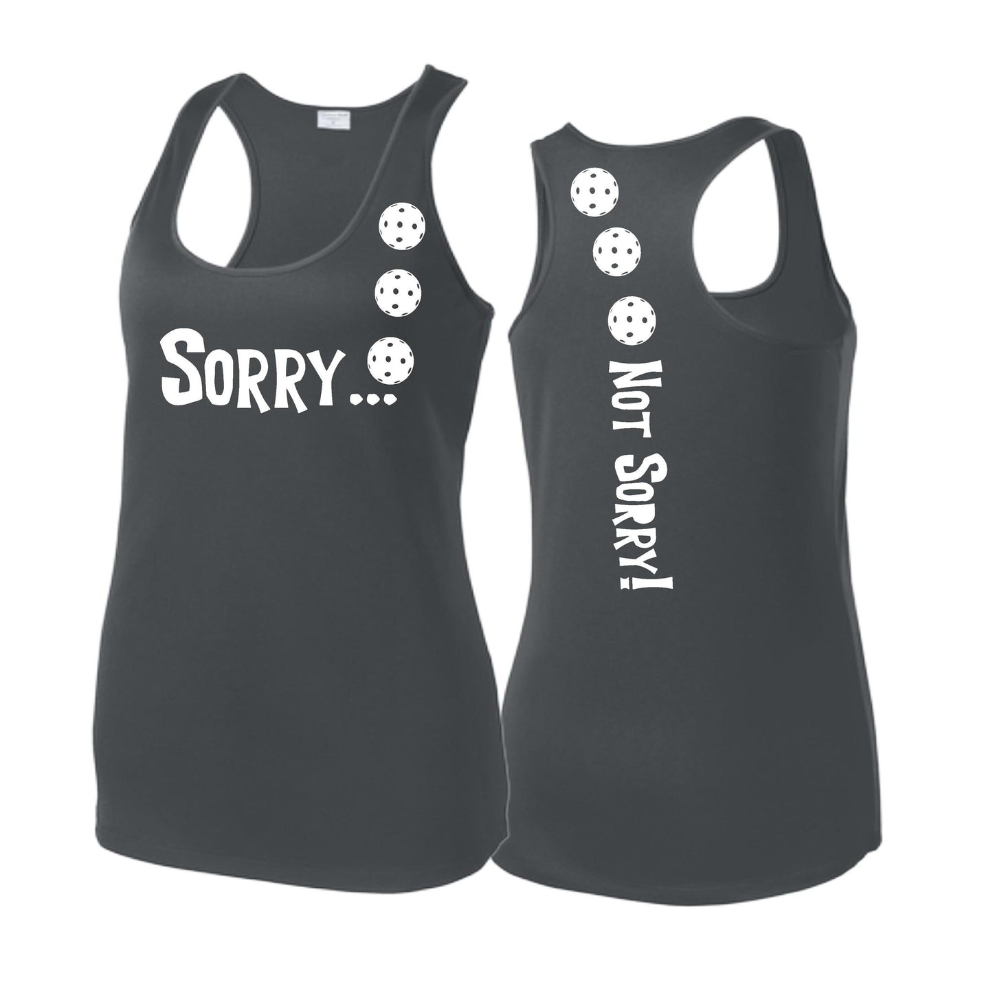 Sorry Not Sorry (Pickleballs Red White Yellow) | Women's Racerback Pickleball Tank | 100% Polyester