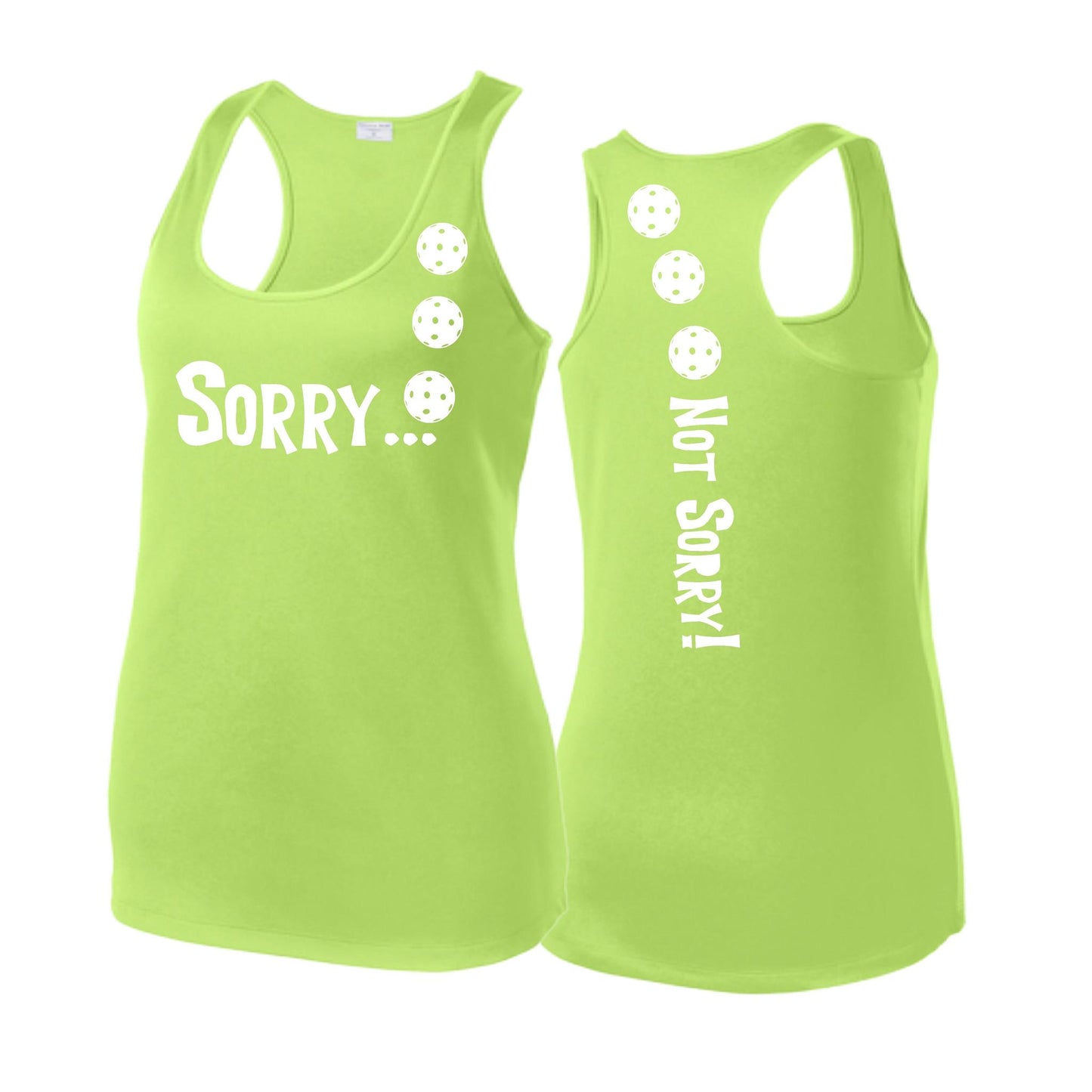 Sorry Not Sorry (Pickleballs Red White Yellow) | Women's Racerback Pickleball Tank | 100% Polyester