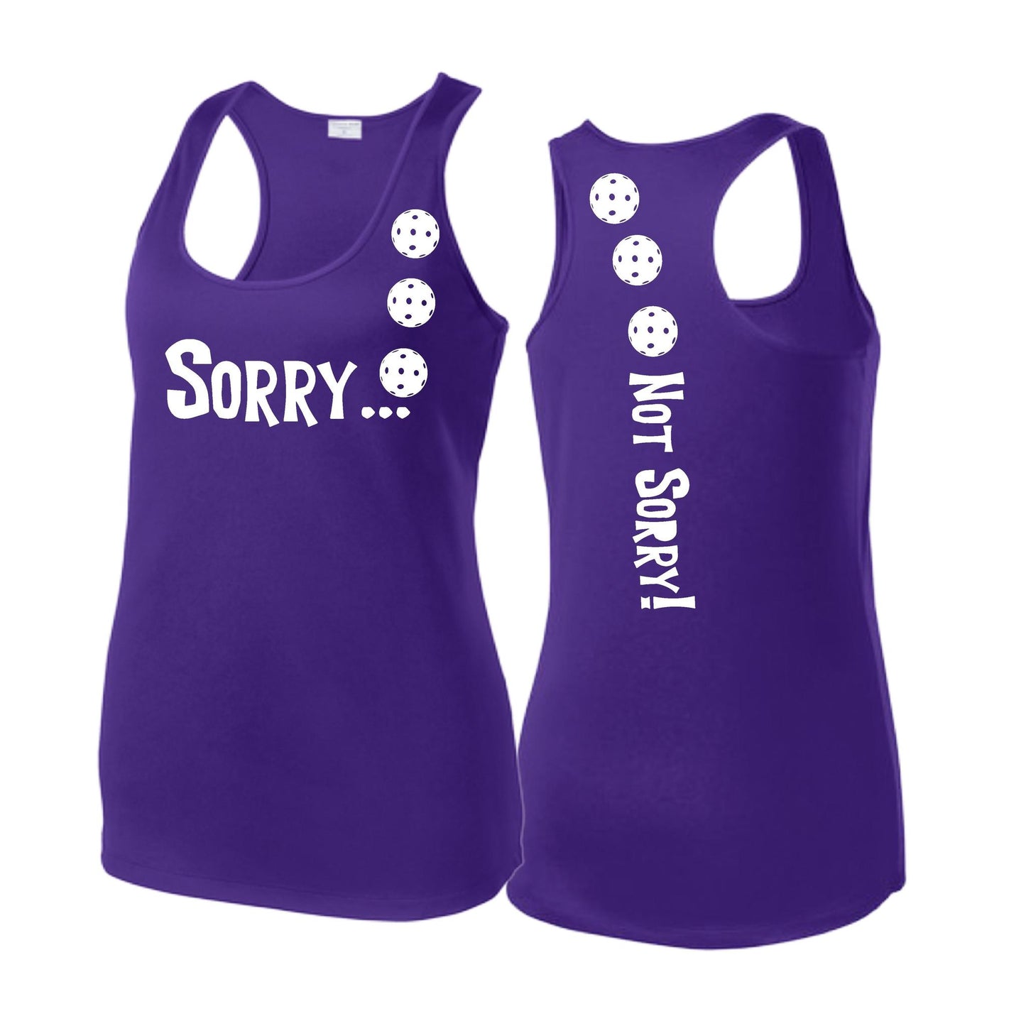 Sorry Not Sorry (Pickleballs Red White Yellow) | Women's Racerback Pickleball Tank | 100% Polyester