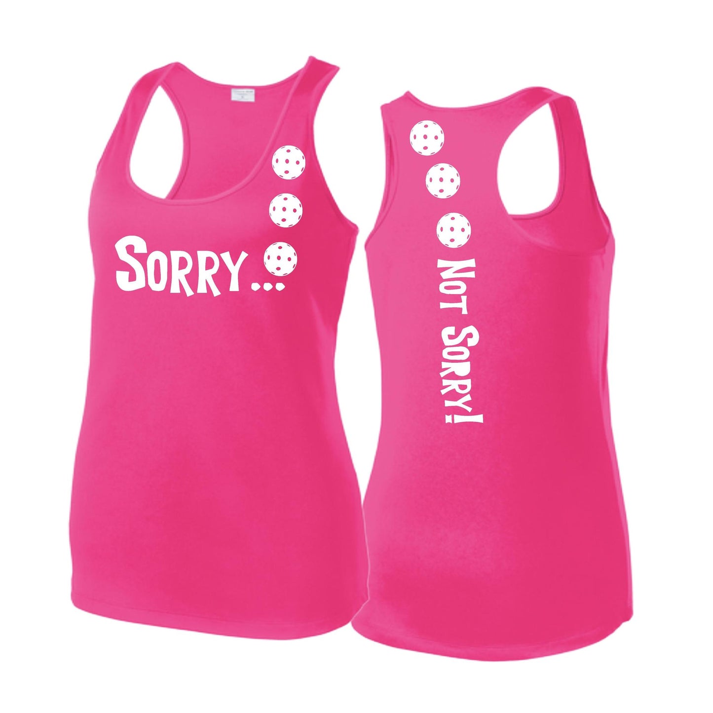 Sorry Not Sorry (Pickleballs Red White Yellow) | Women's Racerback Pickleball Tank | 100% Polyester