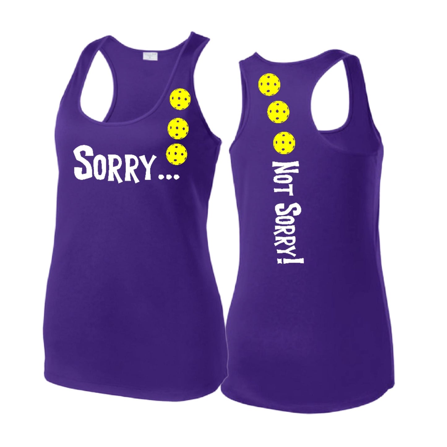 Sorry Not Sorry (Pickleballs Red White Yellow) | Women's Racerback Pickleball Tank | 100% Polyester