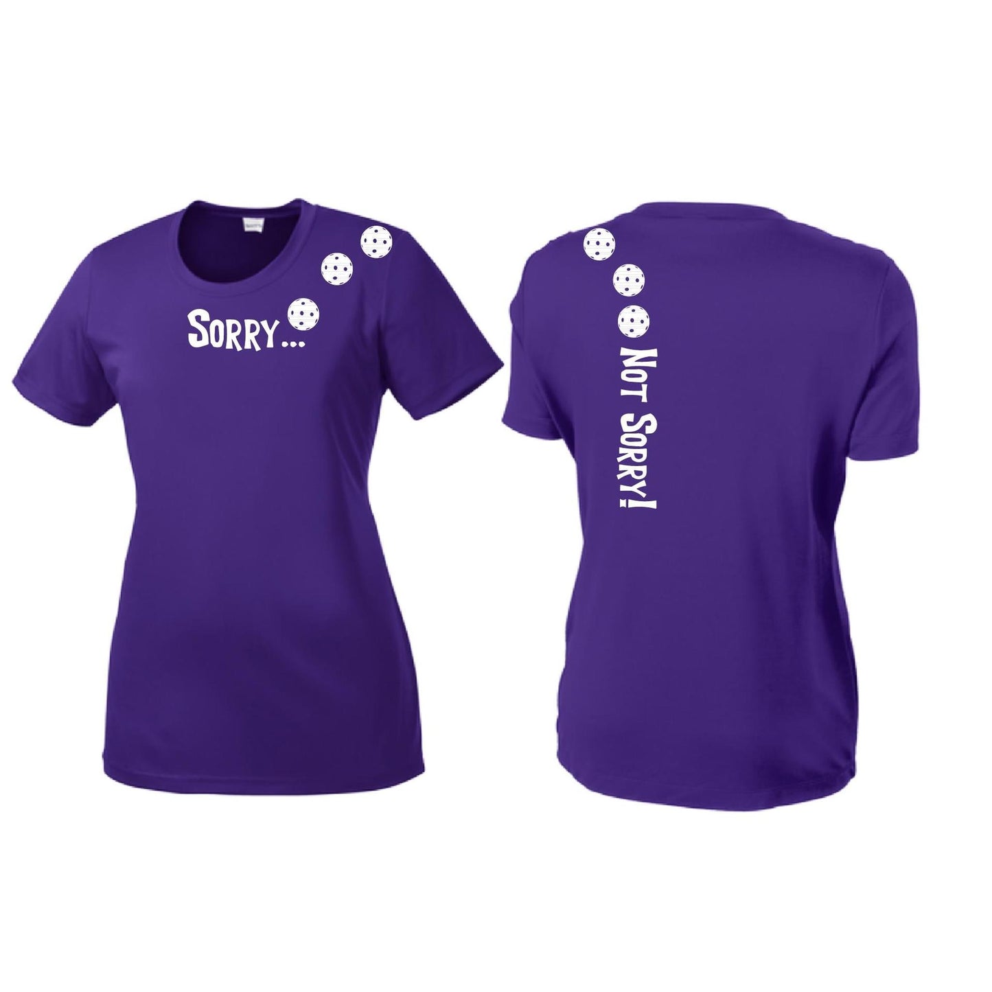 Sorry Not Sorry (Pickleballs Red White Yellow) | Women’s Short Sleeve Crewneck Pickleball Performance T-Shirts | 100% Polyester