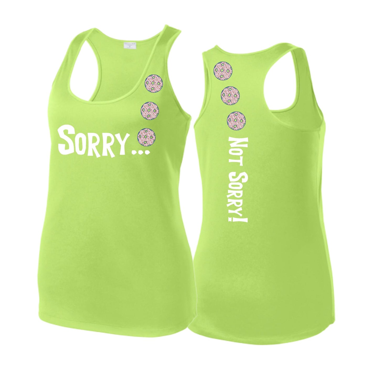 Sorry Not Sorry (Pickleballs With Patriotic Stars) | Women's Racerback Pickleball Tank | 100% Polyester