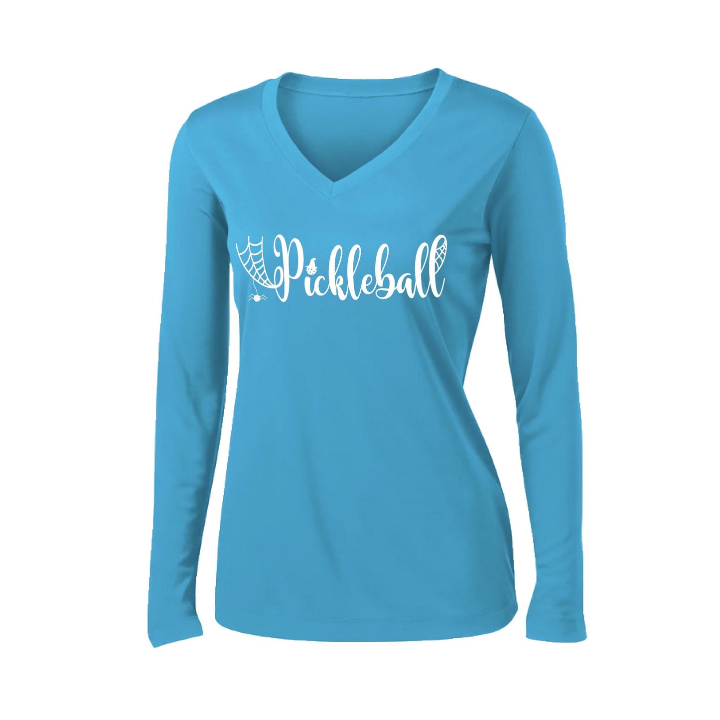 Spider Pickleball | Women’s Long Sleeve V-Neck Pickleball Performance T-Shirt | 100% Polyester
