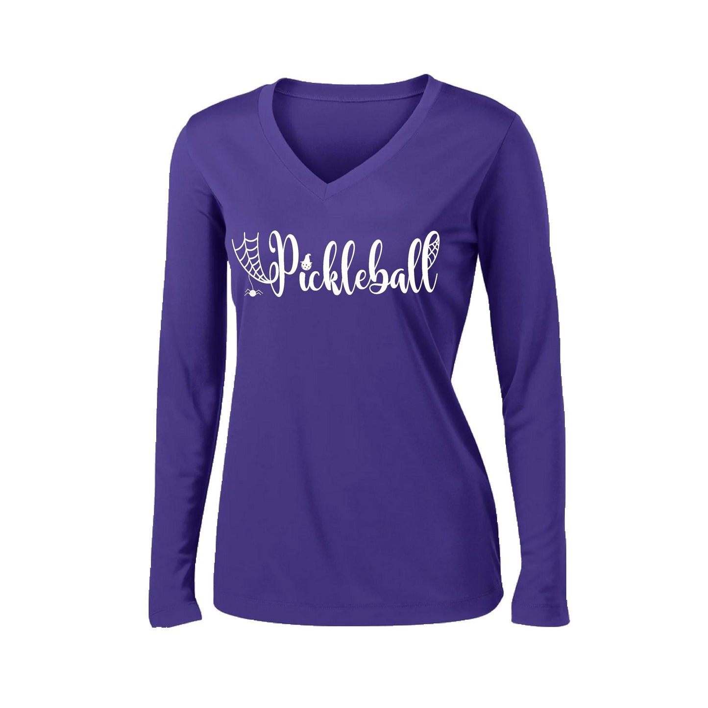 Spider Pickleball | Women’s Long Sleeve V-Neck Pickleball Performance T-Shirt | 100% Polyester