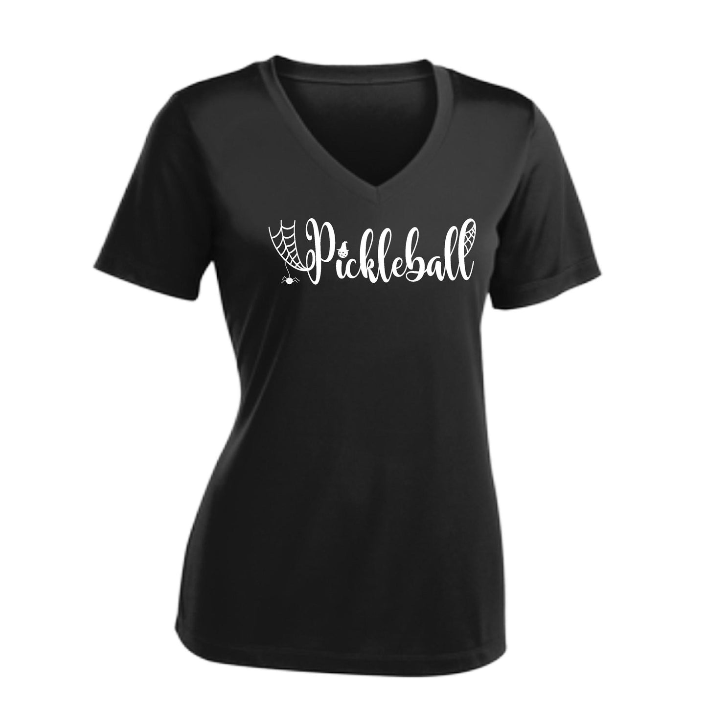 Spider Pickleball | Women's Short Sleeve V-Neck Pickleball Performance T-Shirts | 100% Polyester