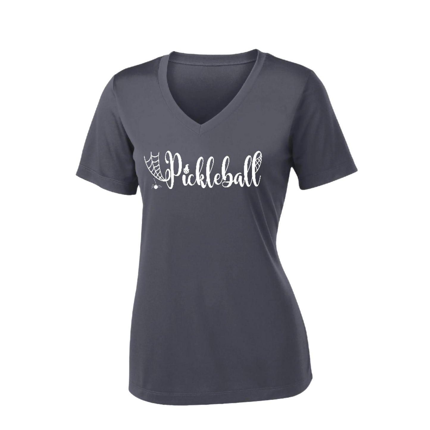 Spider Pickleball | Women's Short Sleeve V-Neck Pickleball Performance T-Shirts | 100% Polyester
