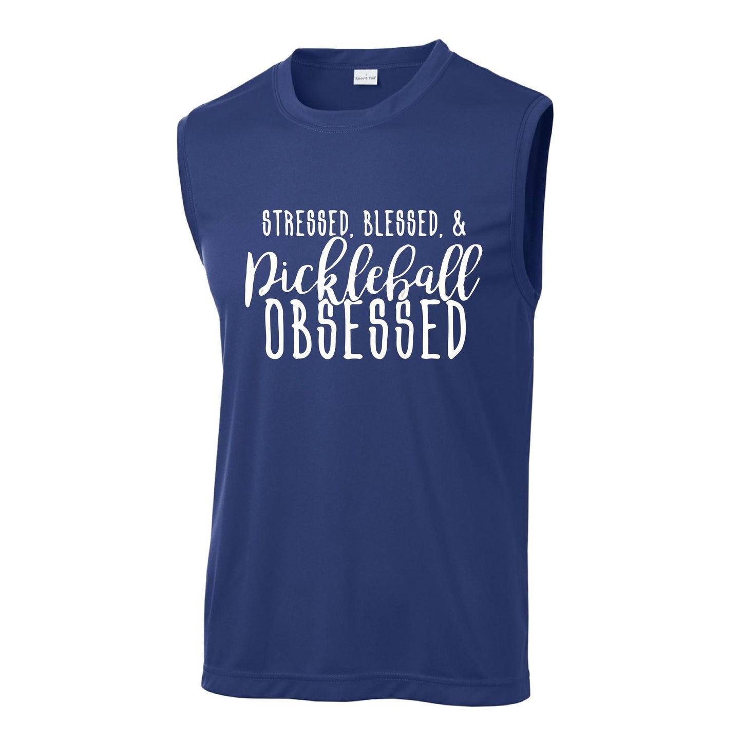 Stressed Blessed & Pickleball Obsessed | Men's Sleeveless Athletic Performance T-Shirt | 100% Polyester