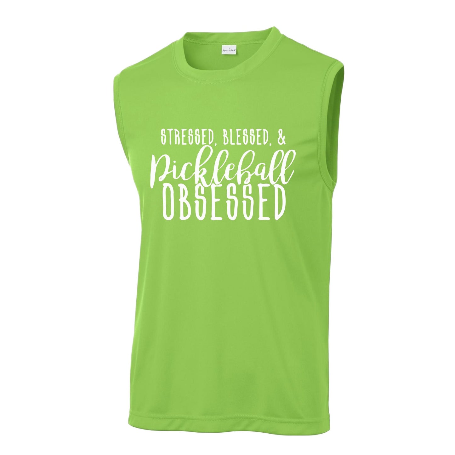 Stressed Blessed & Pickleball Obsessed | Men's Sleeveless Athletic Performance T-Shirt | 100% Polyester