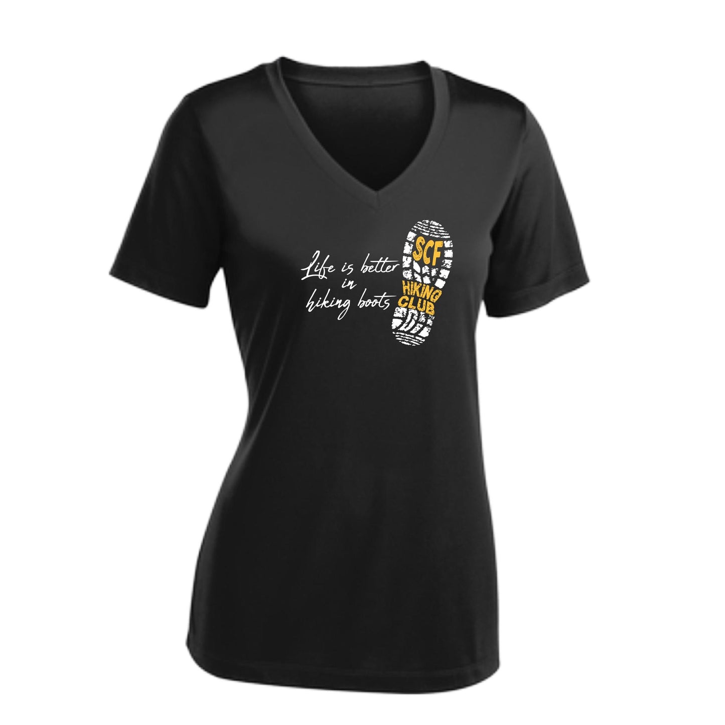 Sun City Festival Hiking Club | Women’s Short Sleeve V-Neck Performance T-Shirt | 100% Polyester