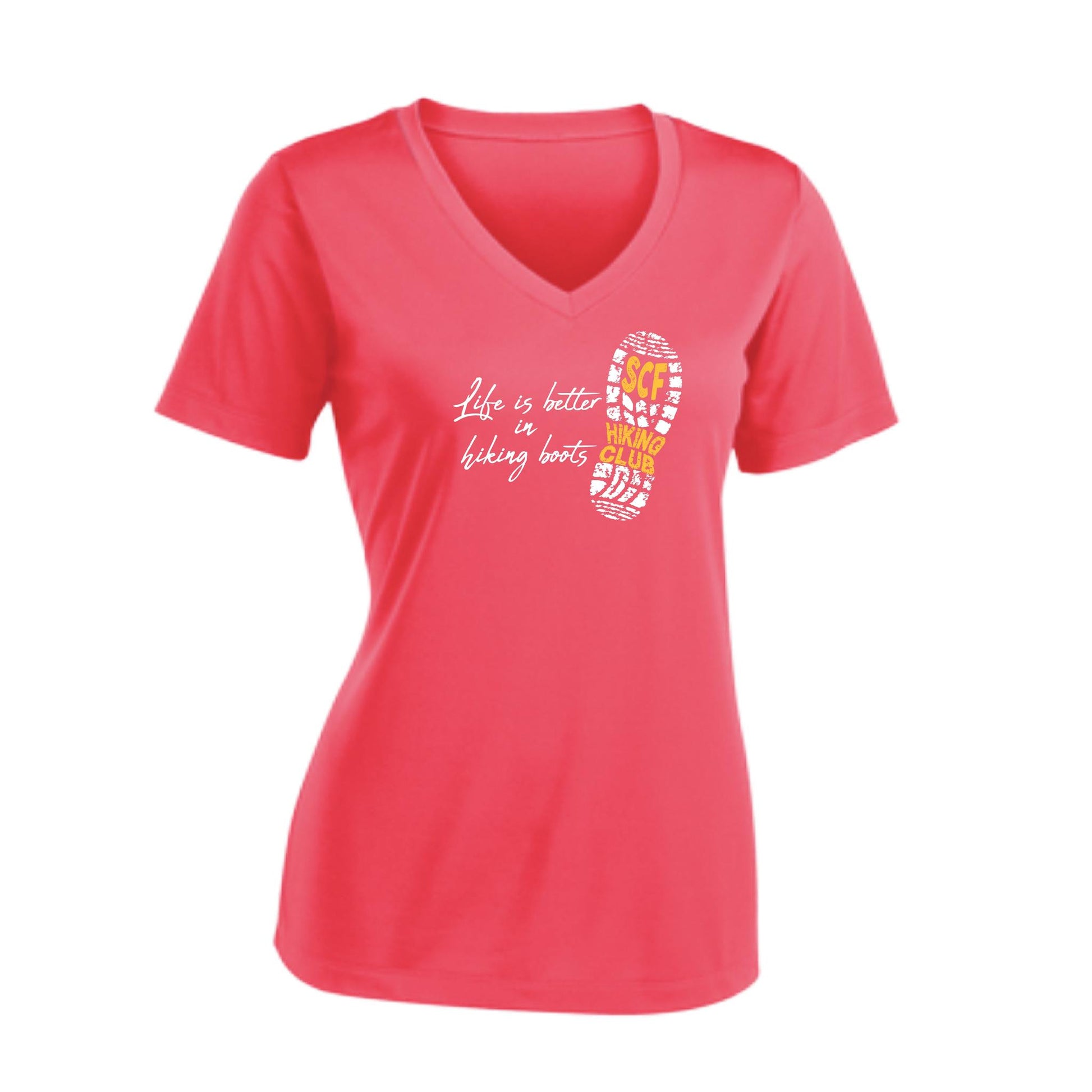 Sun City Festival Hiking Club | Women’s Short Sleeve V-Neck Performance T-Shirt | 100% Polyester