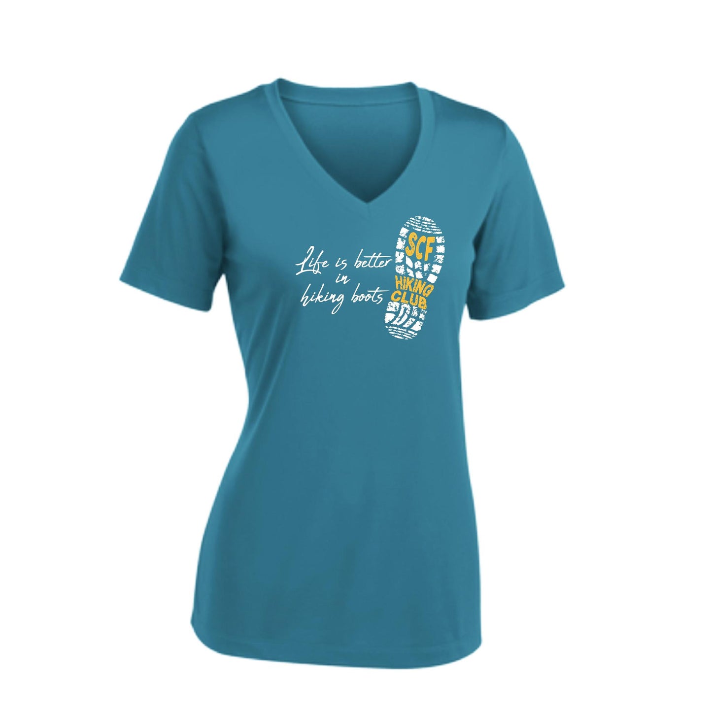 Sun City Festival Hiking Club | Women’s Short Sleeve V-Neck Performance T-Shirt | 100% Polyester