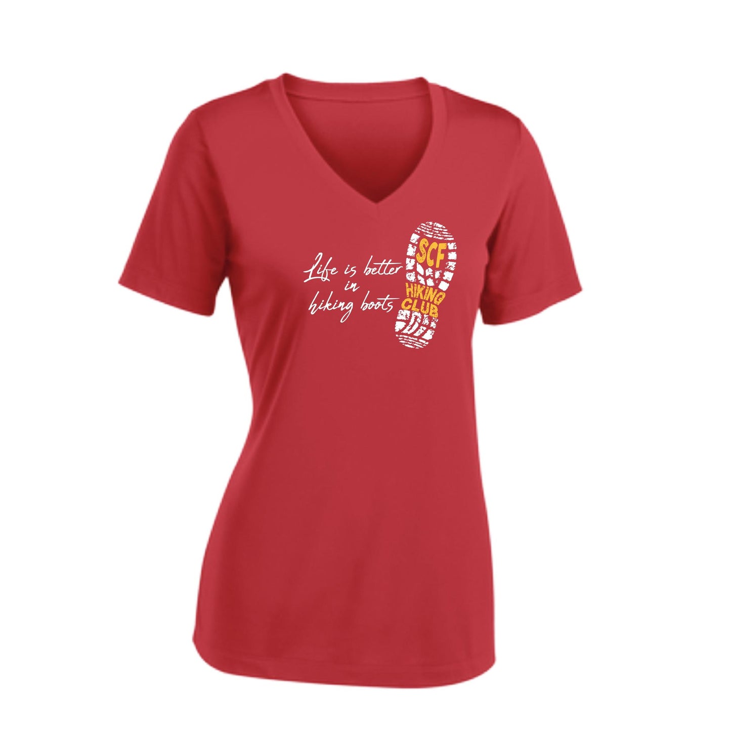 Sun City Festival Hiking Club | Women’s Short Sleeve V-Neck Performance T-Shirt | 100% Polyester