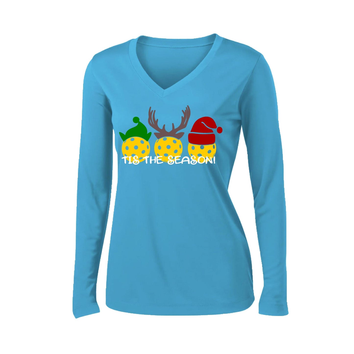 Tis the Season | Women’s Long Sleeve V-Neck Pickleball Performance T-Shirt | 100% Polyester