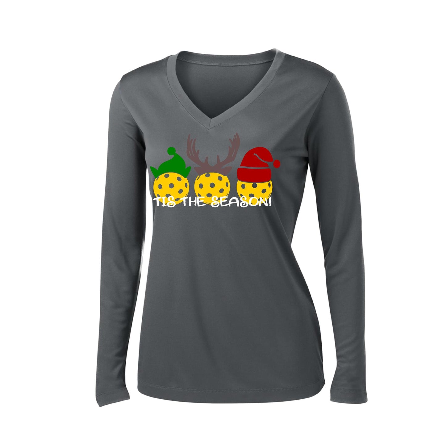 Tis the Season | Women’s Long Sleeve V-Neck Pickleball Performance T-Shirt | 100% Polyester