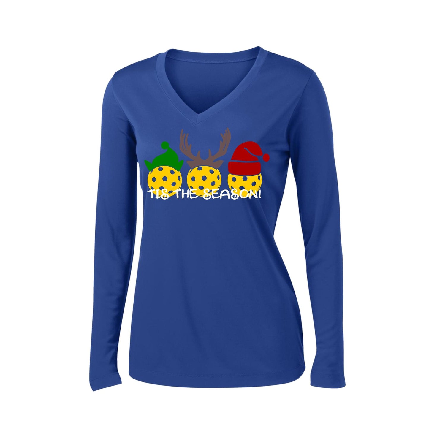 Tis the Season | Women’s Long Sleeve V-Neck Pickleball Performance T-Shirt | 100% Polyester