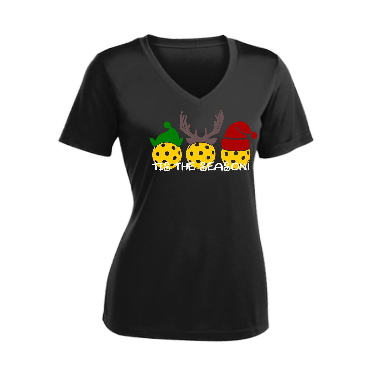 Tis the Season | Women's Short Sleeve V-Neck Pickleball Performance T-Shirts | 100% Polyester